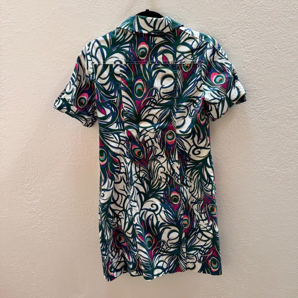 Lilly Pulitzer Peacock Feather Print Shift Dress Green Pink White Size 2 - Picture 4 of 5